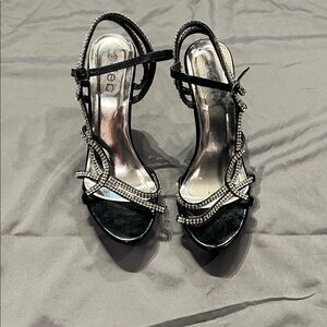 Deb Black Heels with Rhinestone Detailing